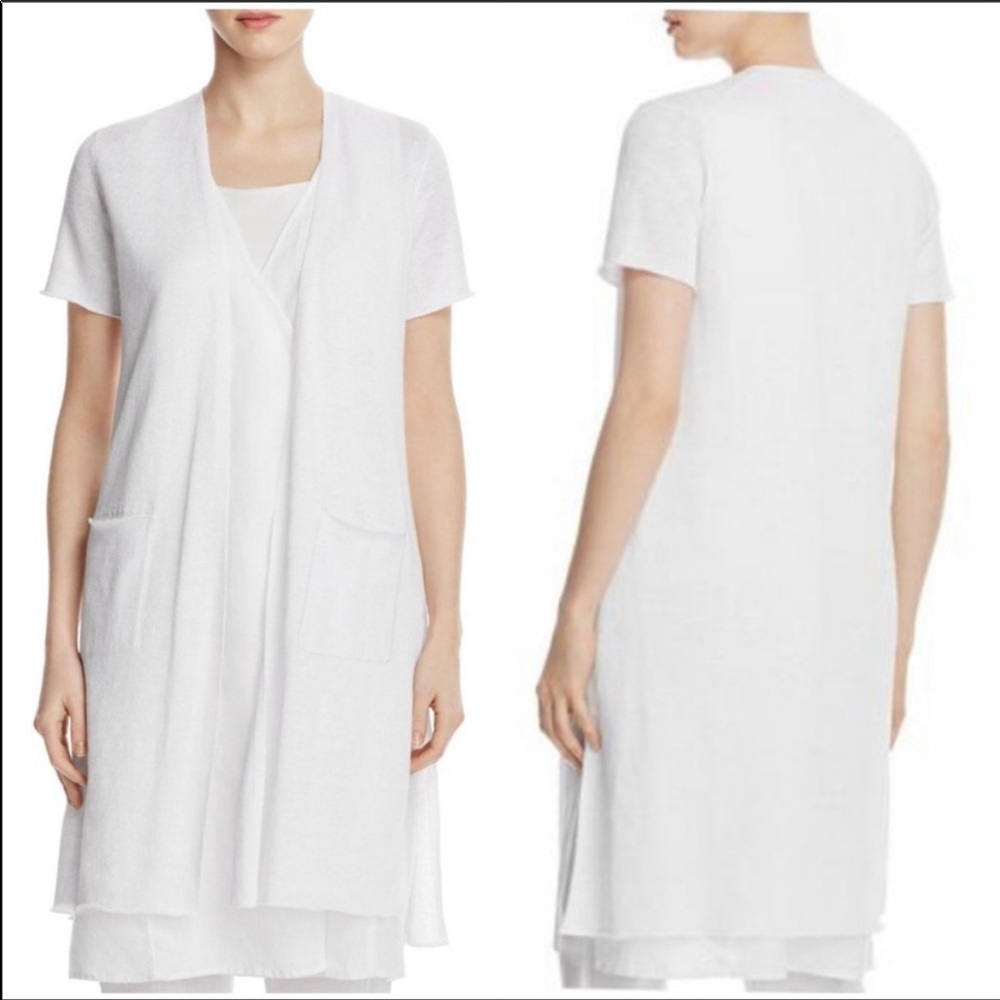 Eileen Fisher Short Sleeve Linen White Spring Cardigan XS